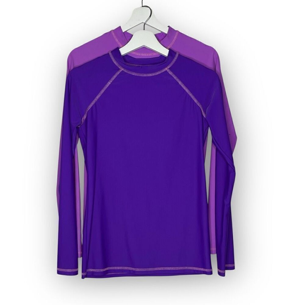 City Threads Lot of 2 Long Sleeve Swim Top Rash Guard Pink Purple Girl’s Size 16
